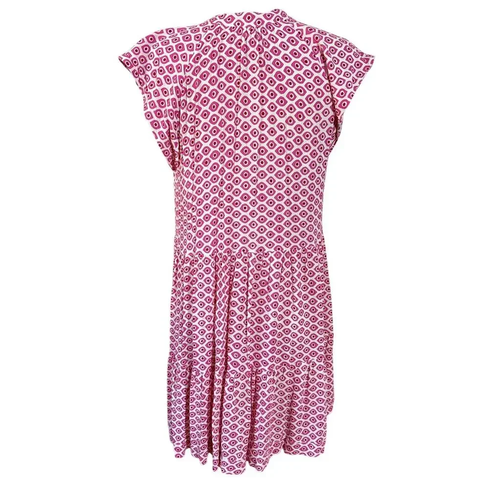 Zadig & Voltaire Rito Eyes Dress Pink White Cap Sleeve Floral Ruffle Size Large
